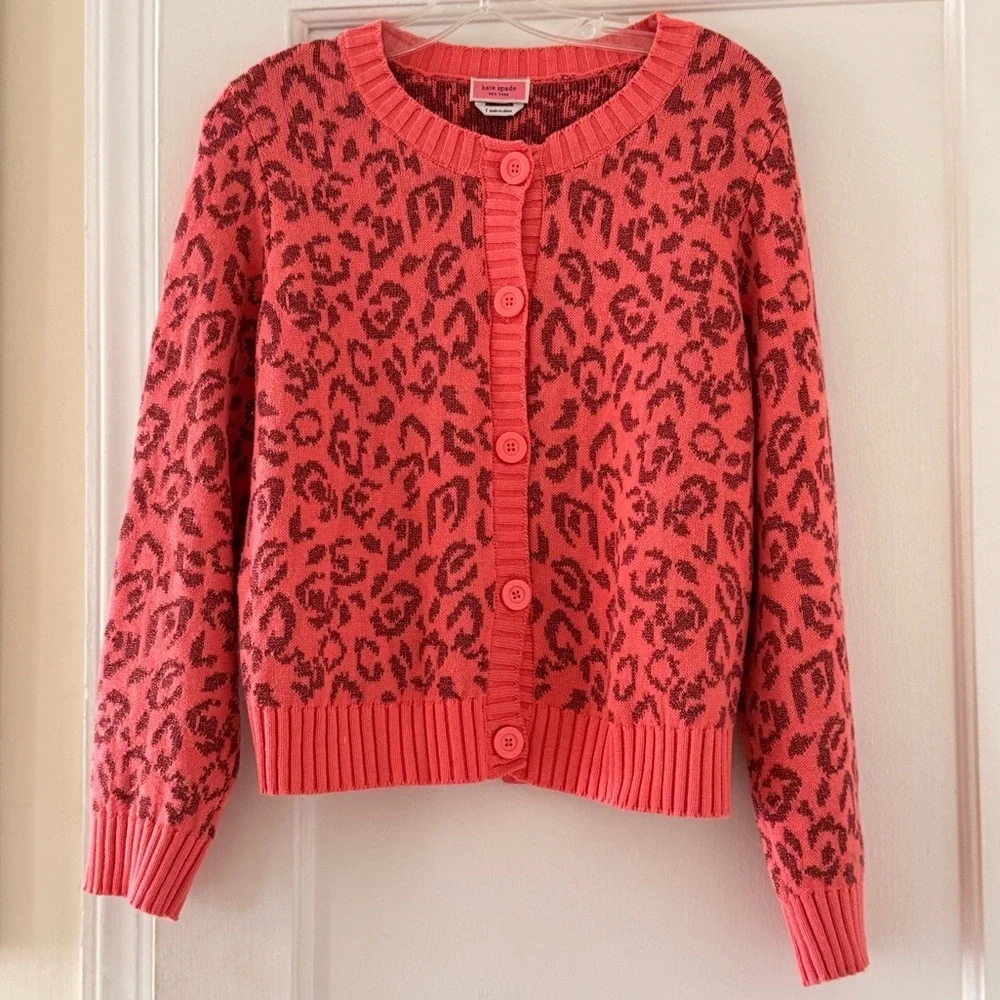 Kate Spade Leopard Print Cardigan Preppy  Barbiecore